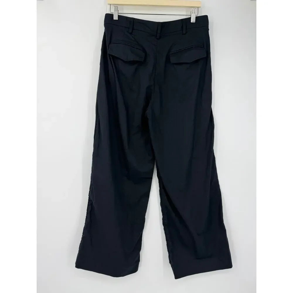 Banana Republic Womens Wide Leg Linen Blend Pants Size 12 Black Pleated Classic
